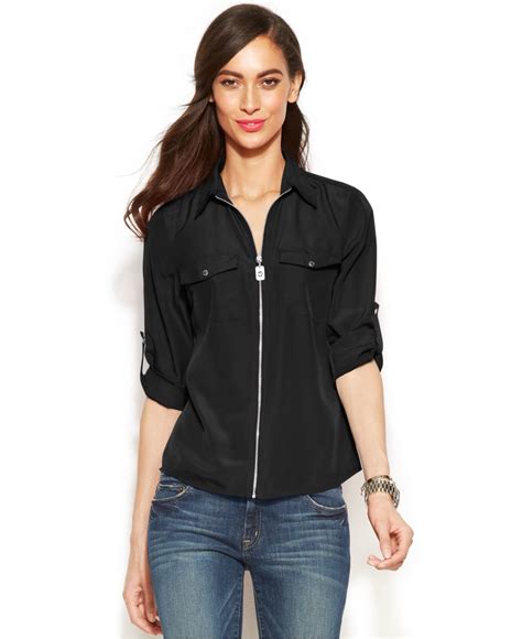 michael kors black and white blouses on sale|michael kors women's ruffled shirts.